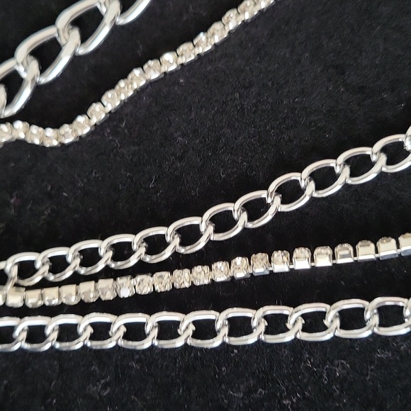 Rhinestone Chain & Silver Tone Chain Layered Belt 32" - Picture 5 of 7